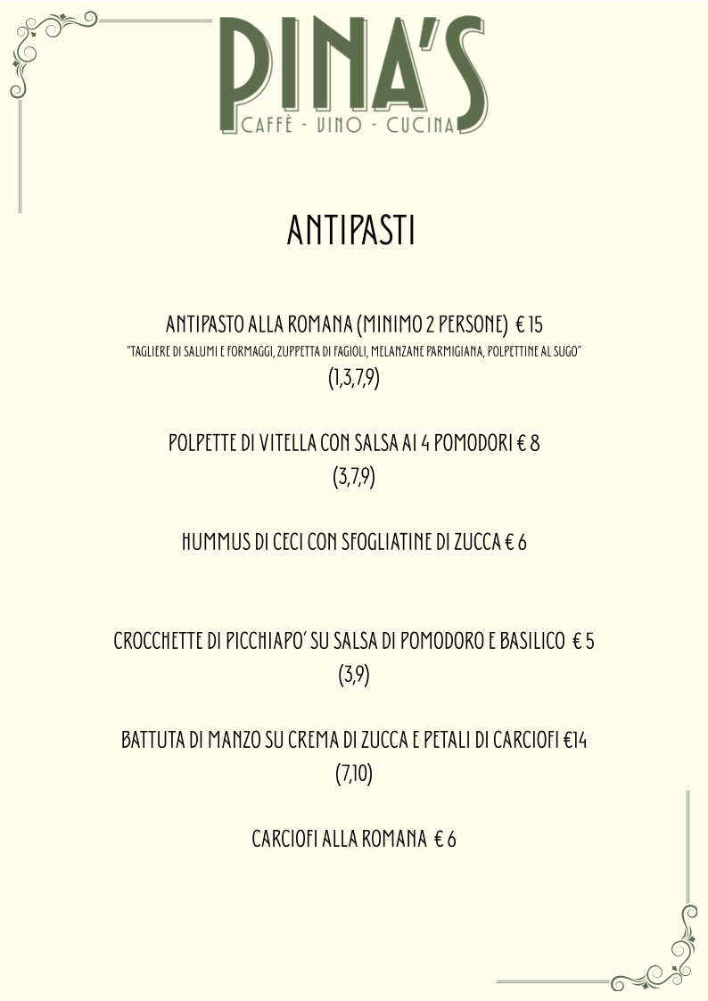 Pina's | Caffé vino e cucina Photo Menu 2