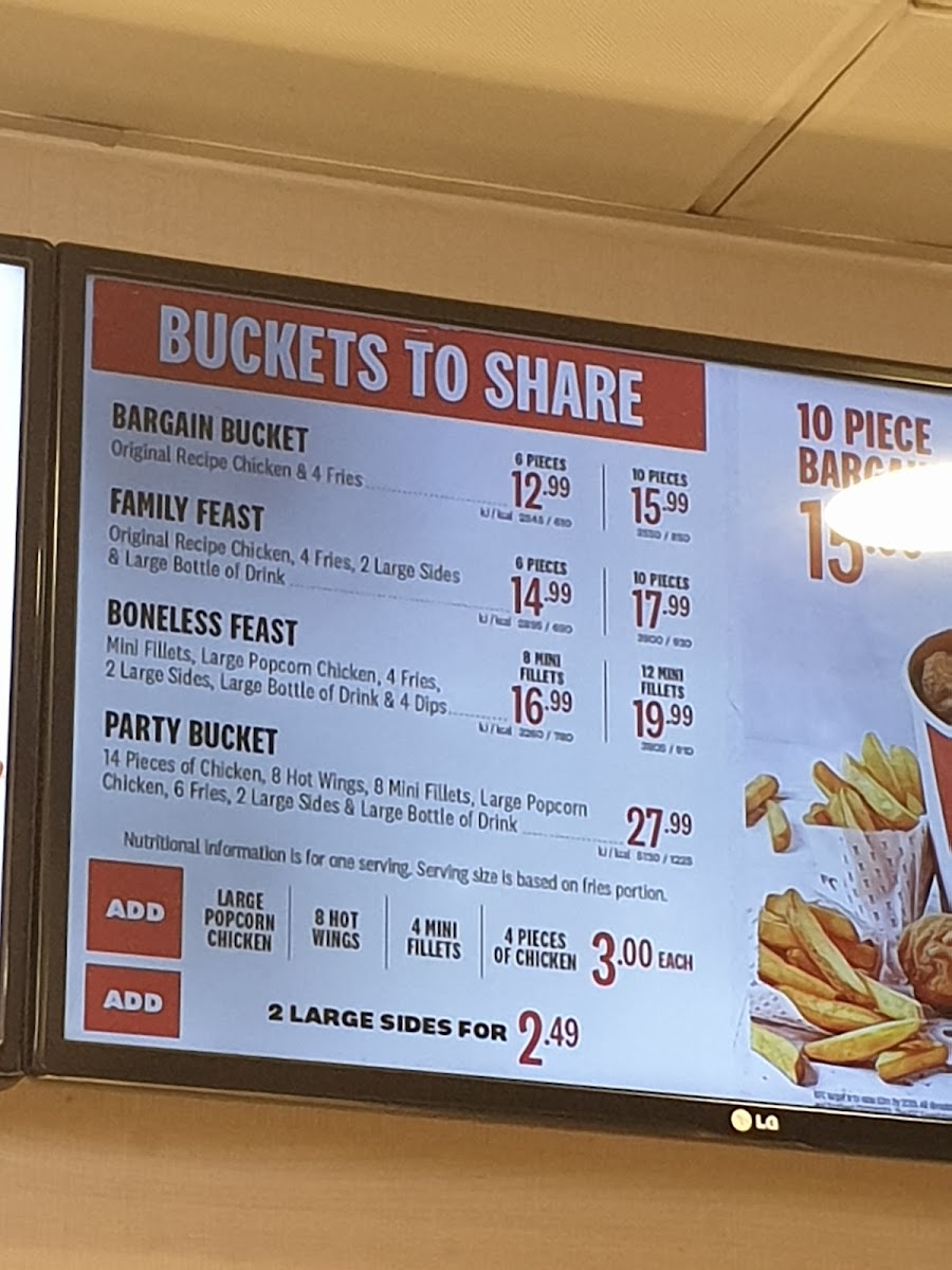 KFC Tottenham Court Road Photo Menu 1