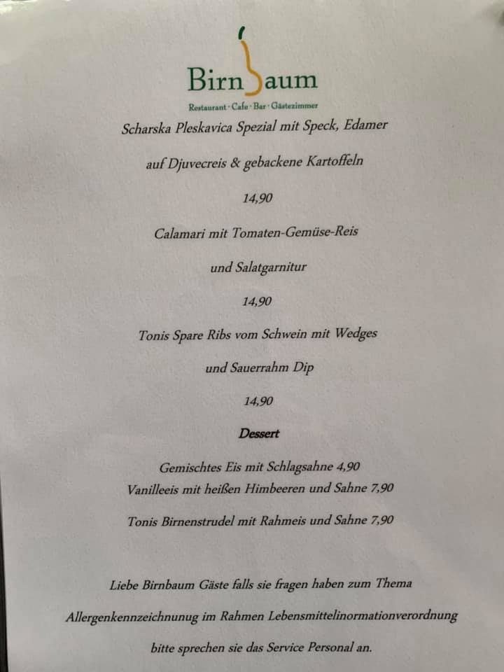 Birnbaum Restaurant Gästezimmer Photo Menu 3