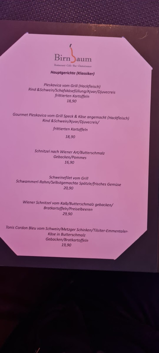 Birnbaum Restaurant Gästezimmer Photo Menu 6