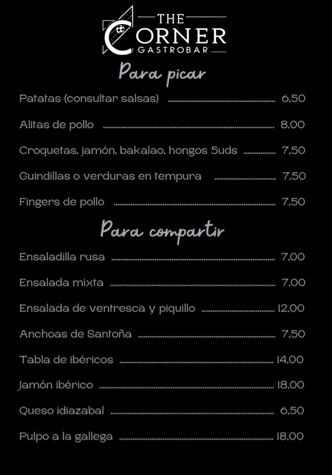The Corner gastrobar Photo Menu 1