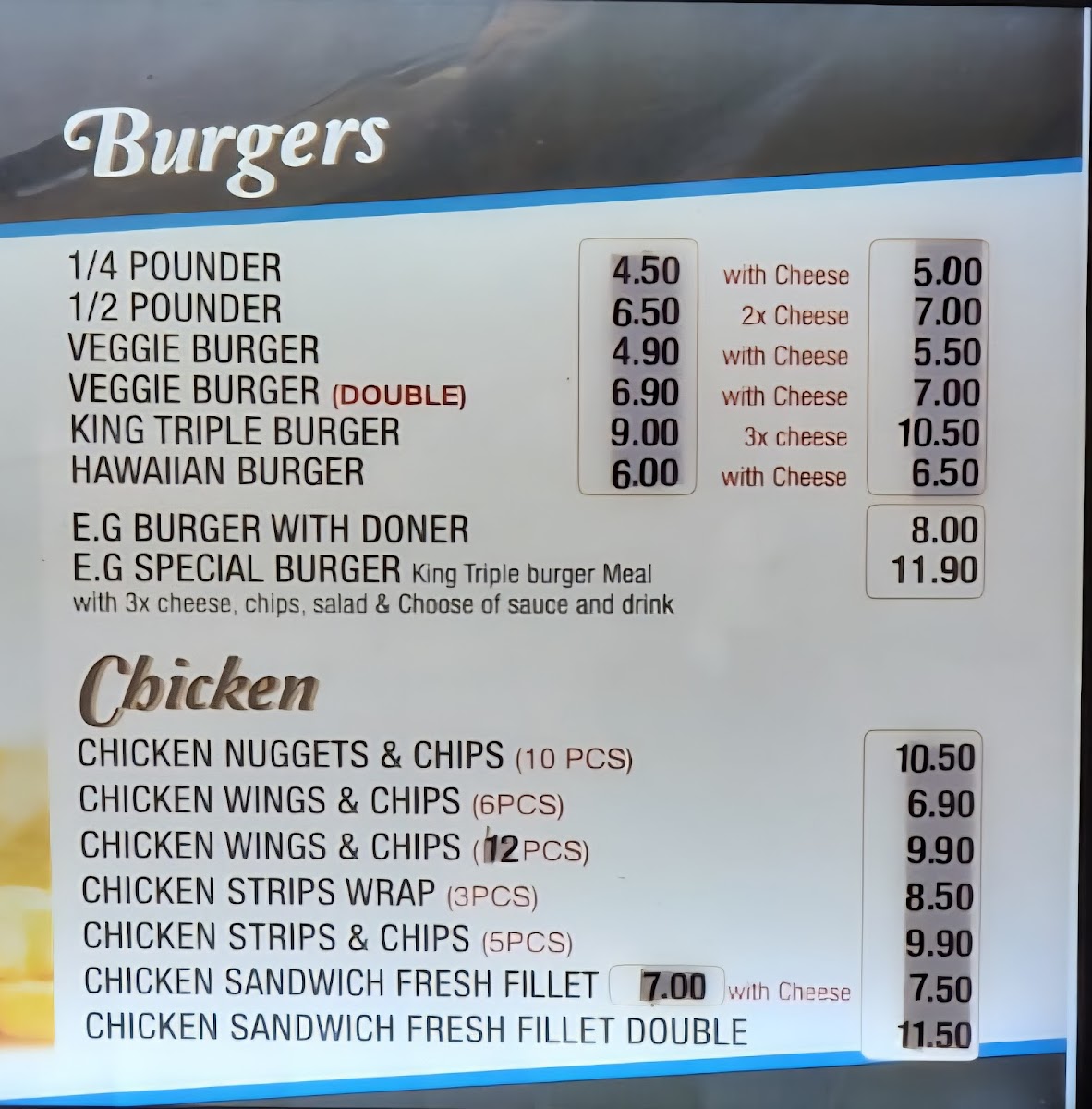 E G Charcoal Grill Photo Menu 1