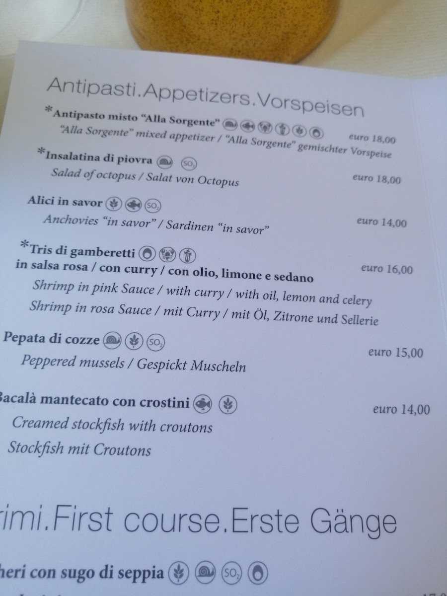 Alla Sorgente Photo Menu 1