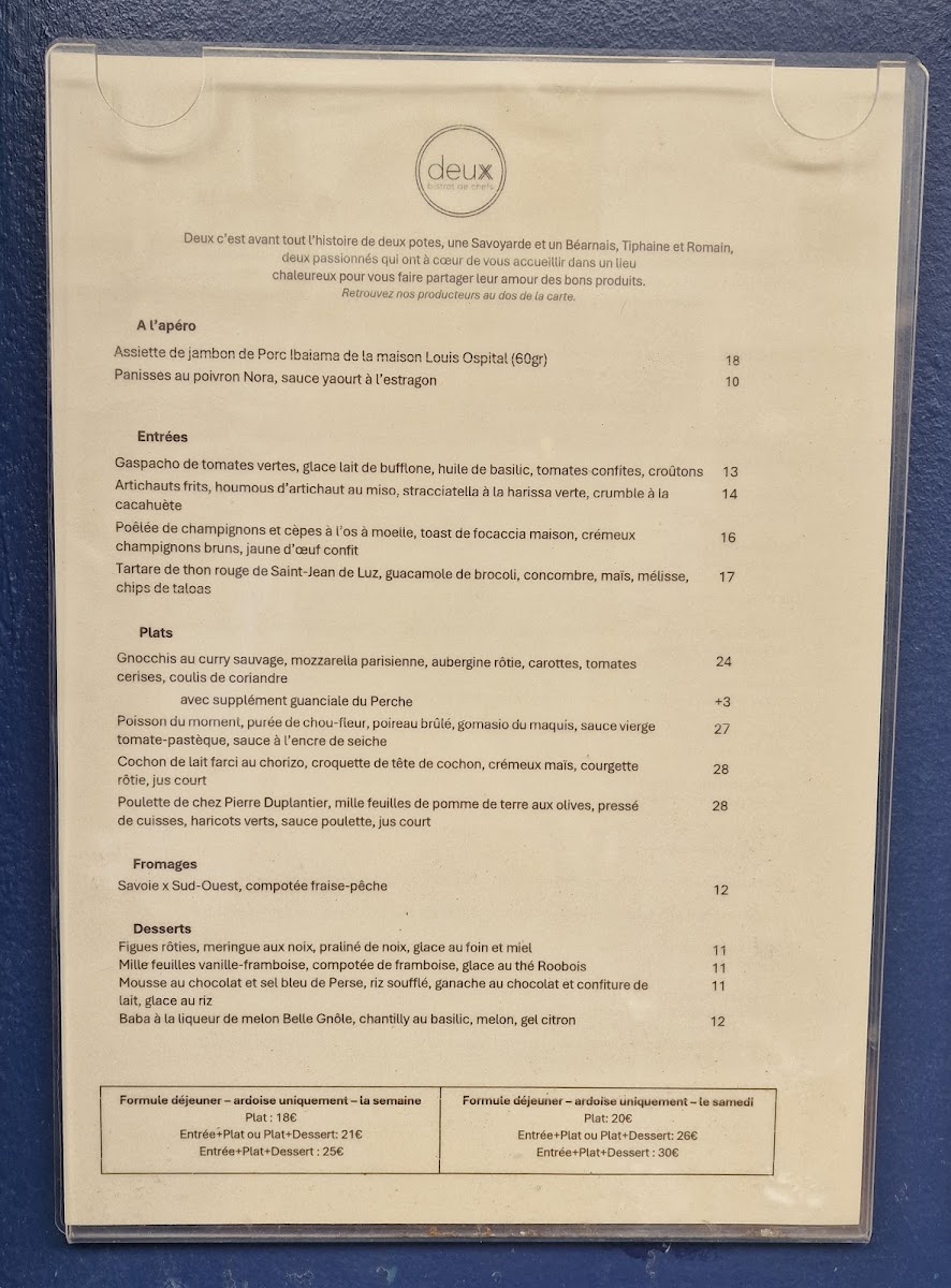 Deux Restaurant : Bistrot de chefs Photo Menu 1