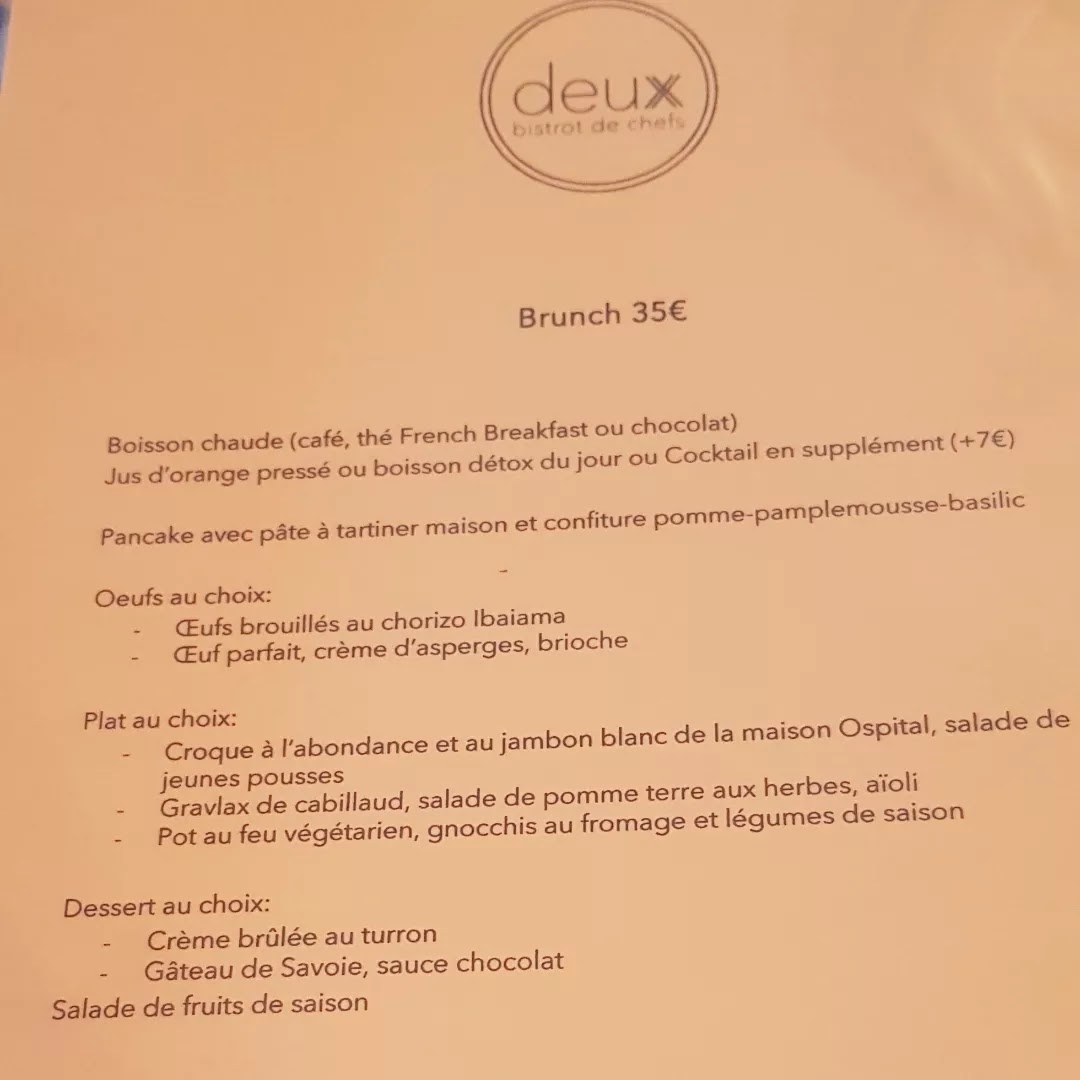 Deux Restaurant : Bistrot de chefs Photo Menu 3