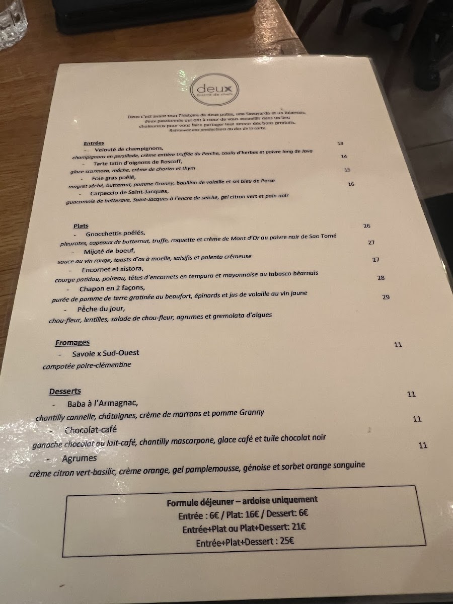 Deux Restaurant : Bistrot de chefs Photo Menu 5