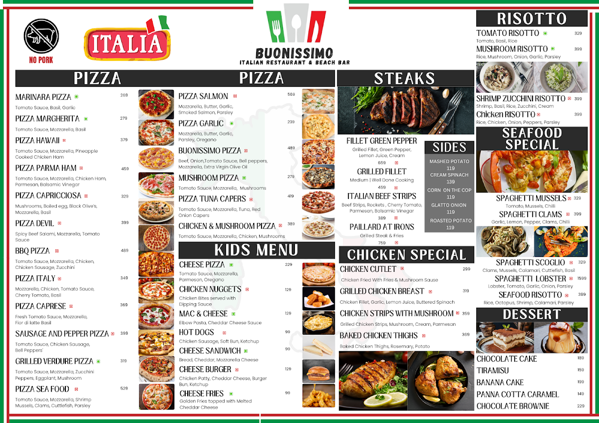 Buonissimo Italian Restaurant & Beach Bar Photo Menu 1
