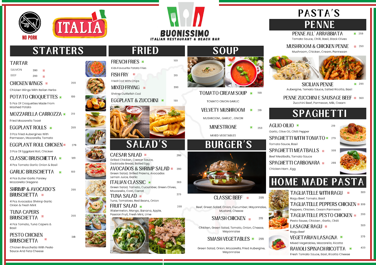 Buonissimo Italian Restaurant & Beach Bar Photo Menu 2