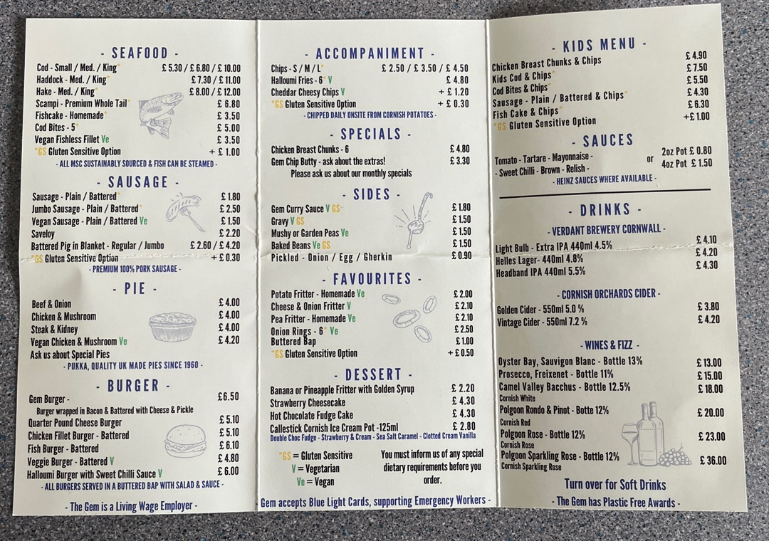 The Gem Fish & Chips Est 1933 Photo Menu 3