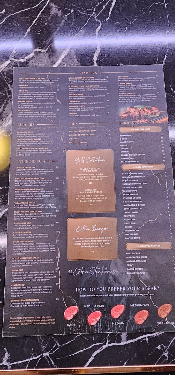 ENTRÉE STEAKHOUSE COVENTRY Photo Menu 5