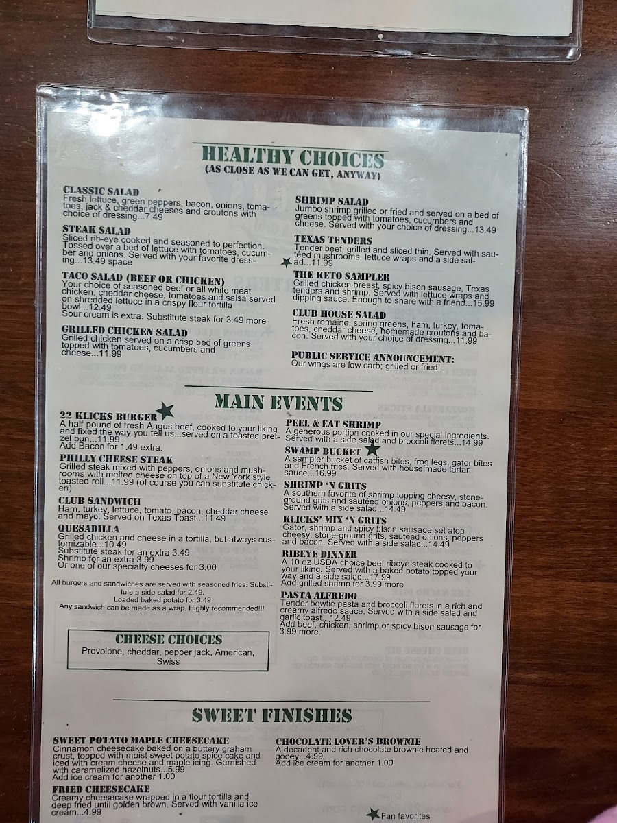 22 Klicks Bar and Grill Photo Menu 1