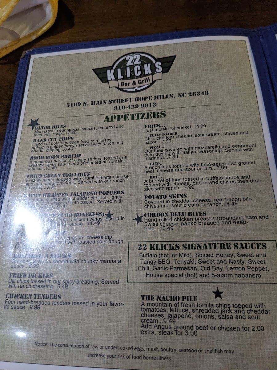 22 Klicks Bar and Grill Photo Menu 3