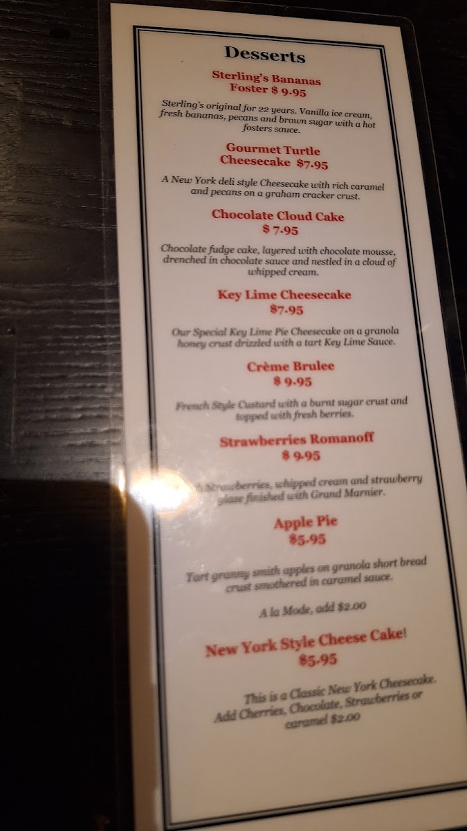 Sterlings Grille Photo Menu 1