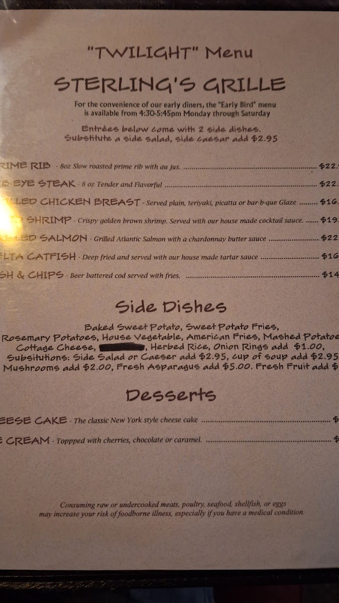 Sterlings Grille Photo Menu 2