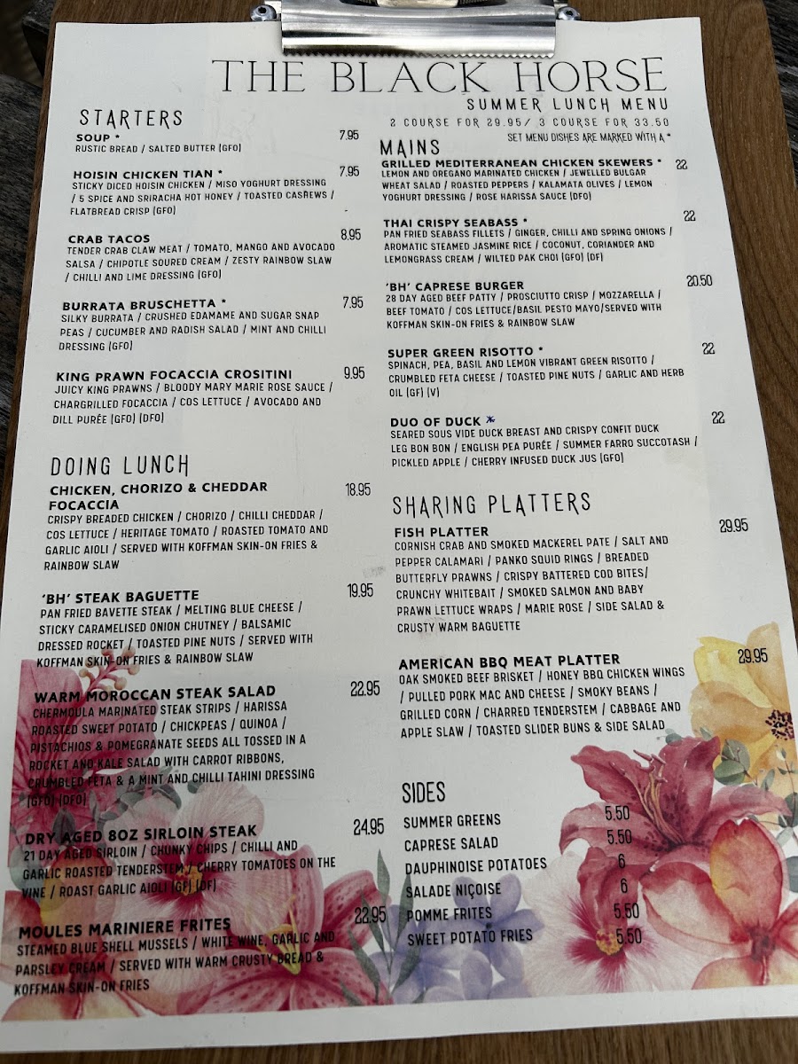 The Black Horse Restaurant Photo Menu 1