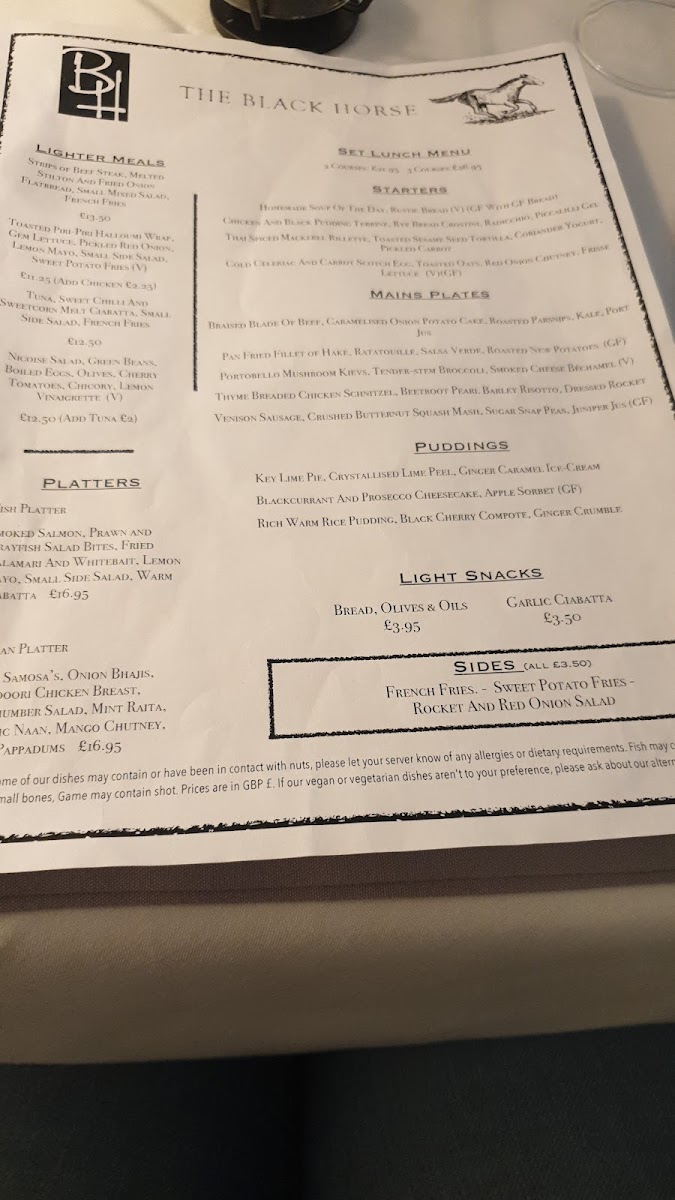 The Black Horse Restaurant Photo Menu 3