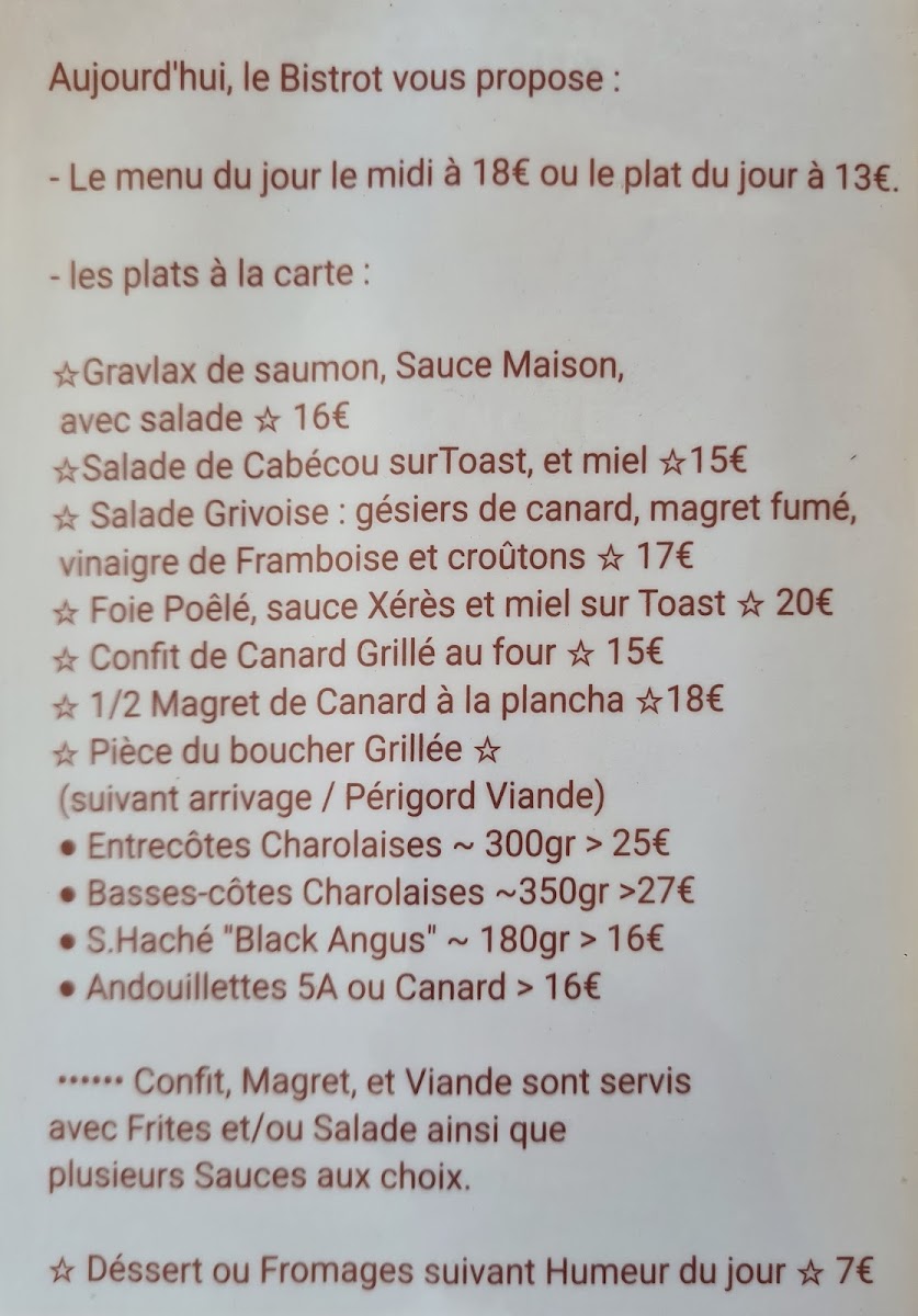 Le Bistrot de la Vallée Photo Menu 1
