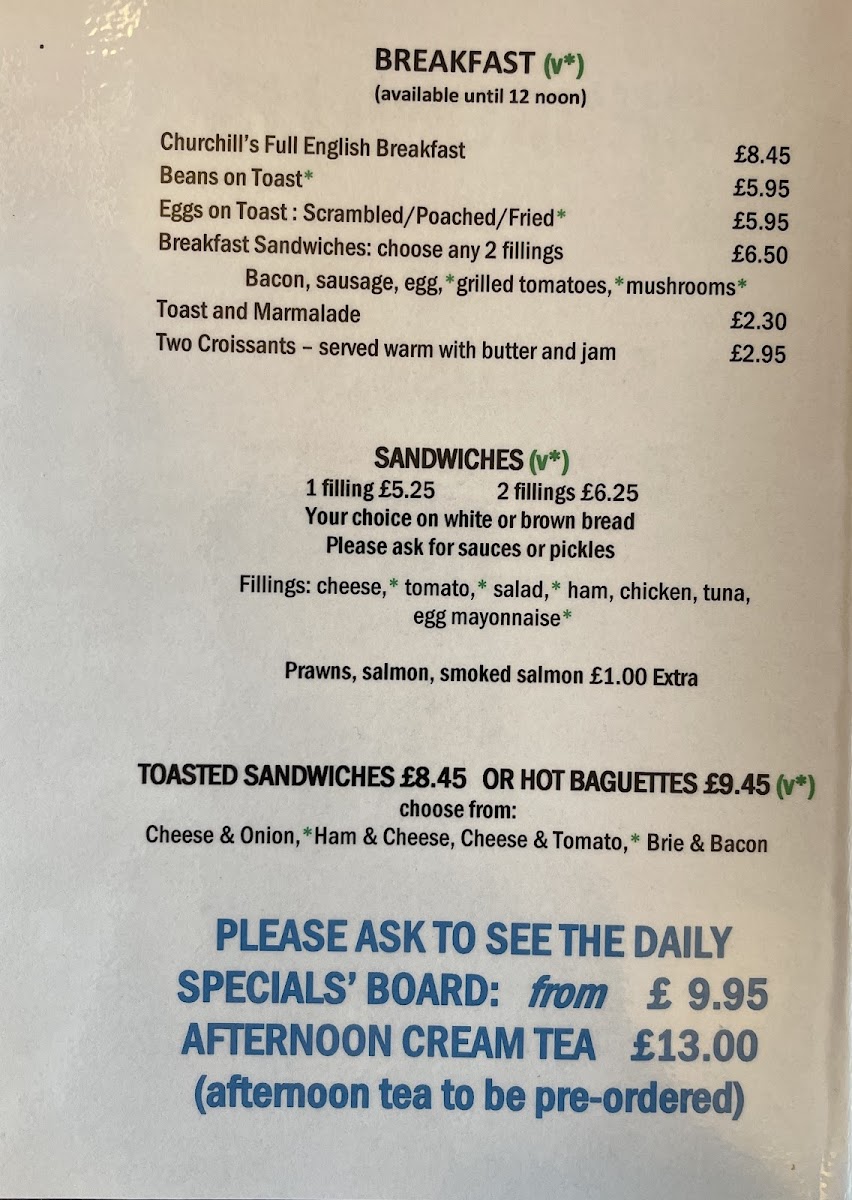 Churchill's Cafe and Restaurant Photo Menu 3