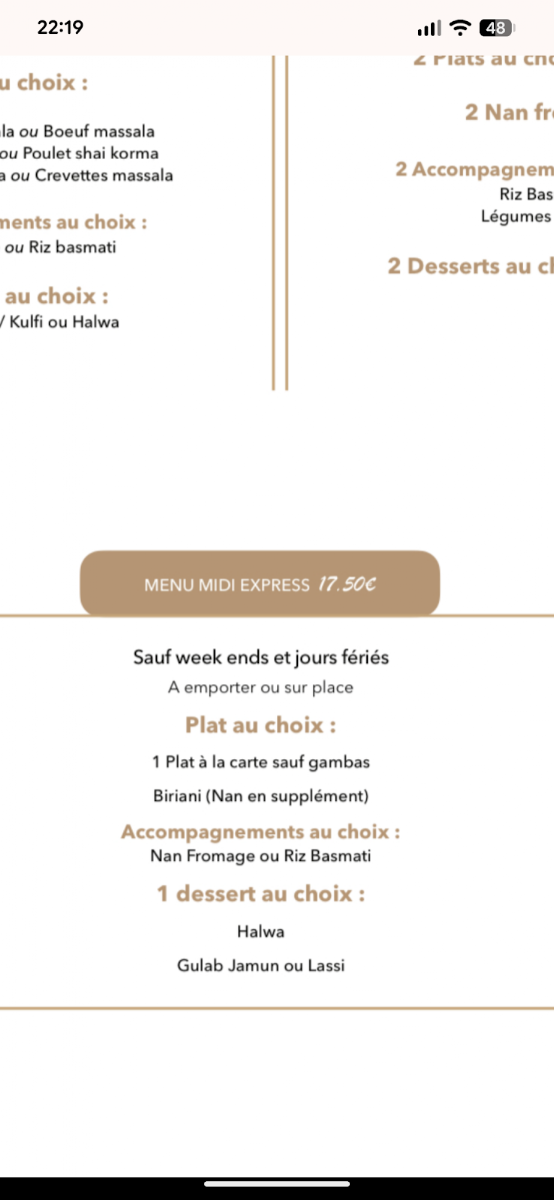 La Route des Indes Photo Menu 8