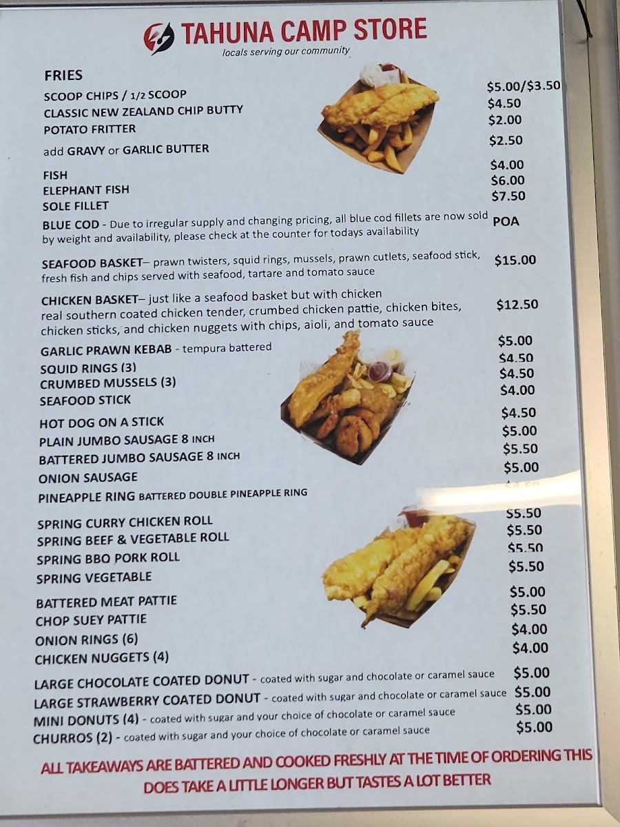 Tahuna Camp Store Photo Menu 1