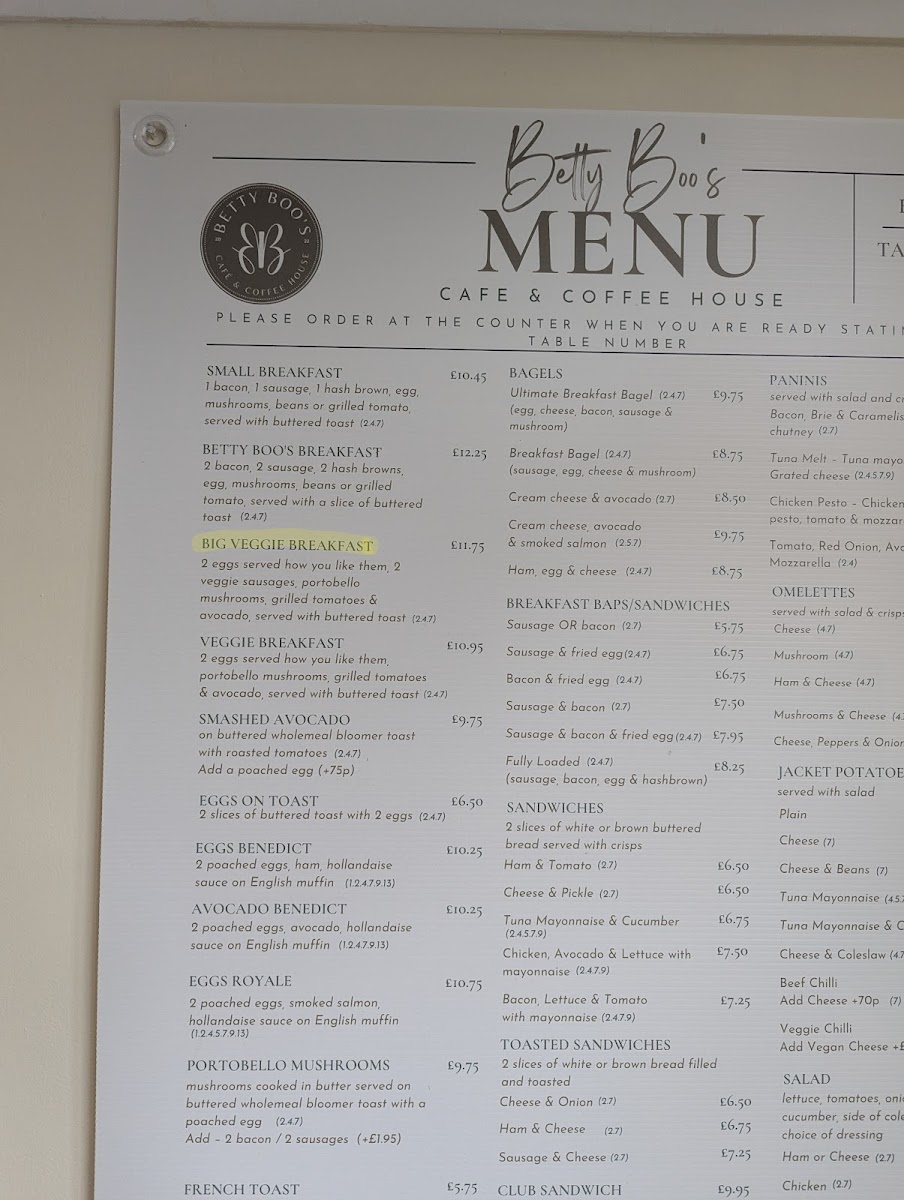 Betty Boo's Cafe & Coffee House Photo Menu 1