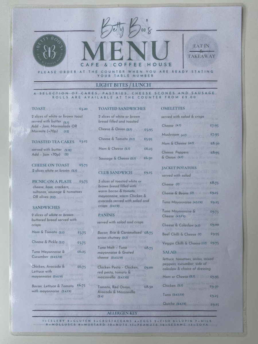 Betty Boo's Cafe & Coffee House Photo Menu 2