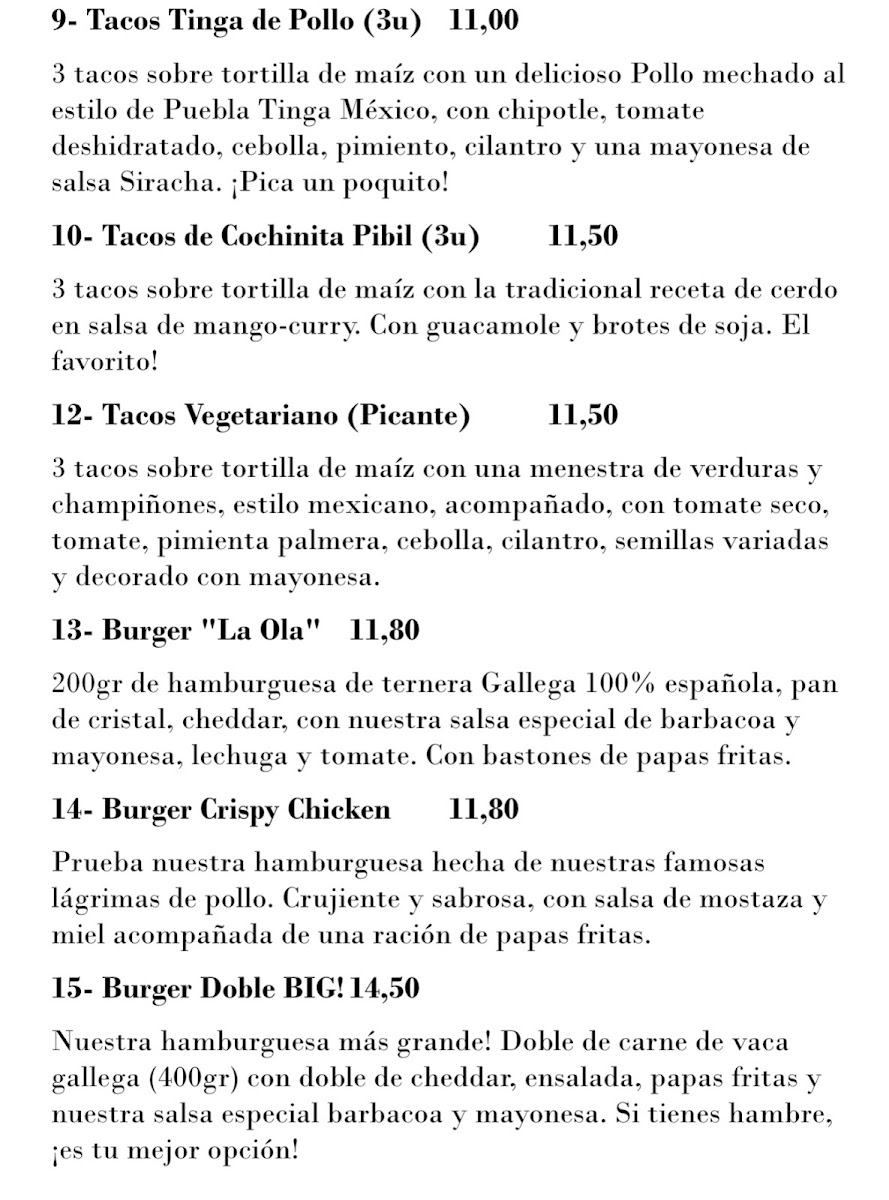 La Ola Sunset Cafe Photo Menu 1