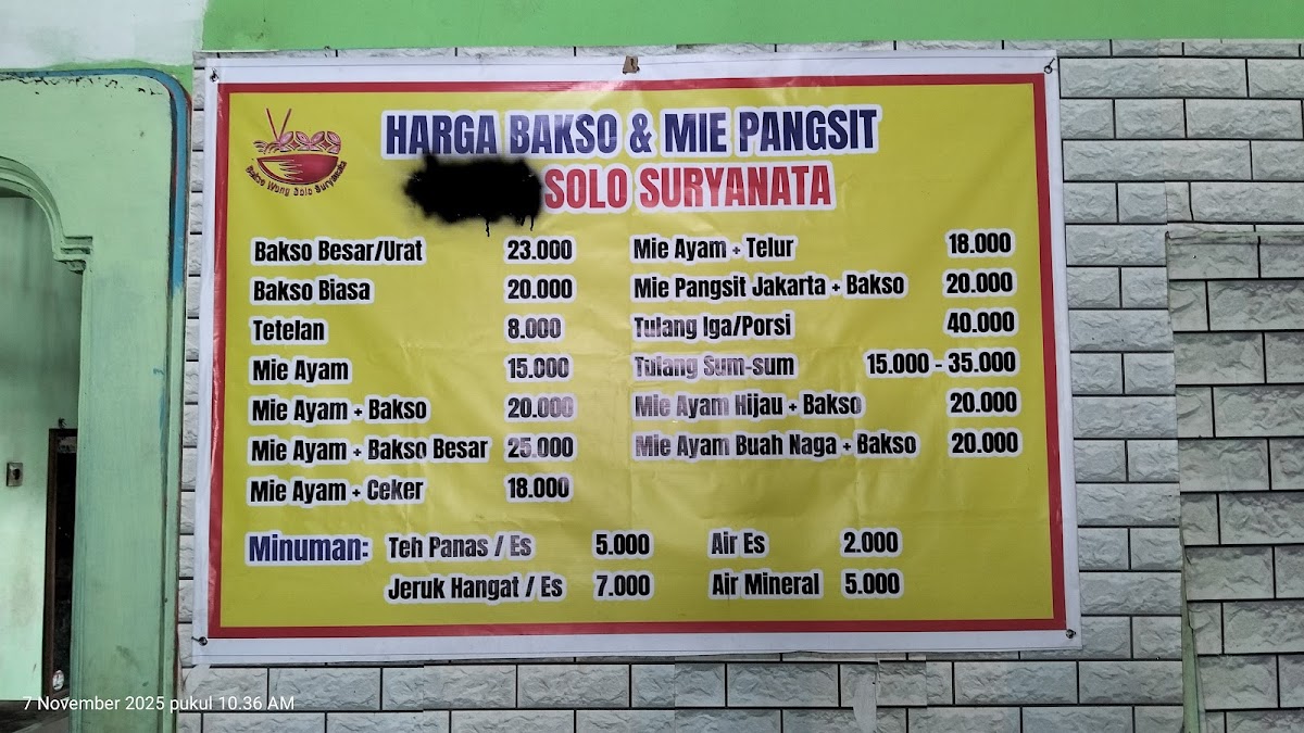 Warung Bakso Solo Suryanata Photo Menu 1