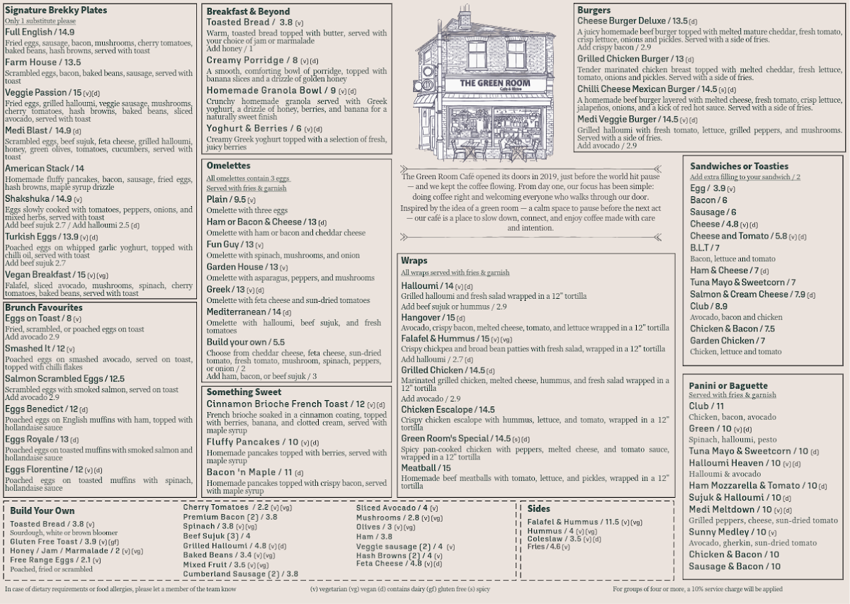 The Green Room, Cafe & Bistro Photo Menu 1