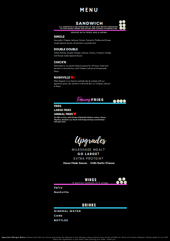 Arnies Photo Menu 2