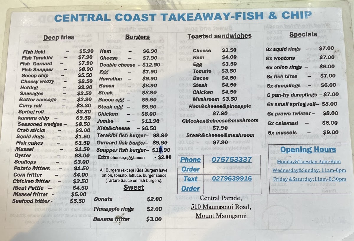 Central coast takeaway Photo Menu 4