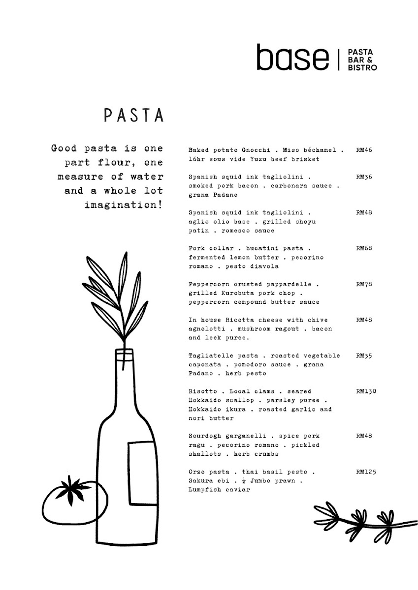 Base Pasta Bar & Bistro Photo Menu 1