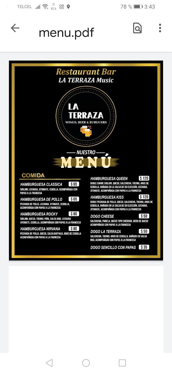 La Terraza Music Photo Menu 2