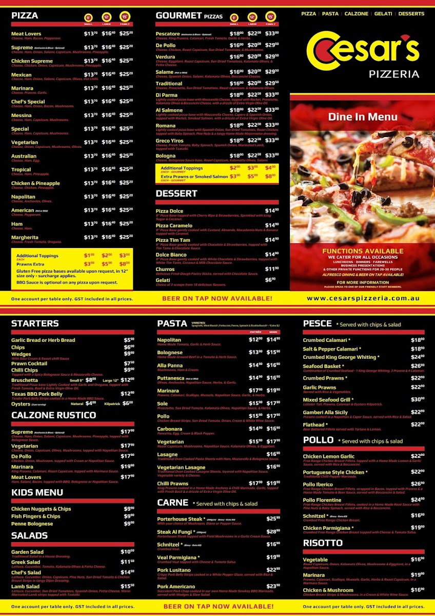 Cesars Pizzeria Photo Menu 1