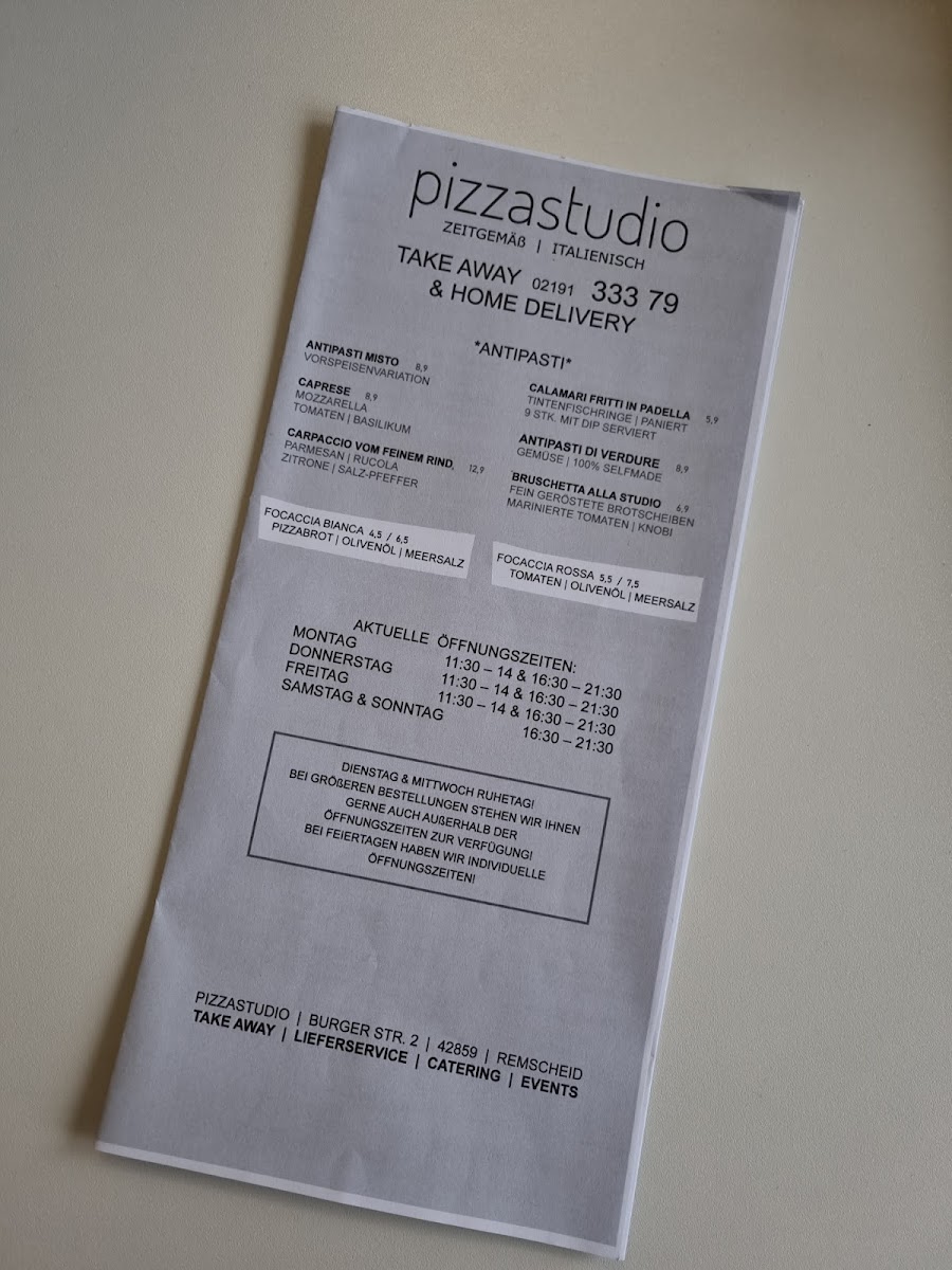 Pizza Studio Photo Menu 1