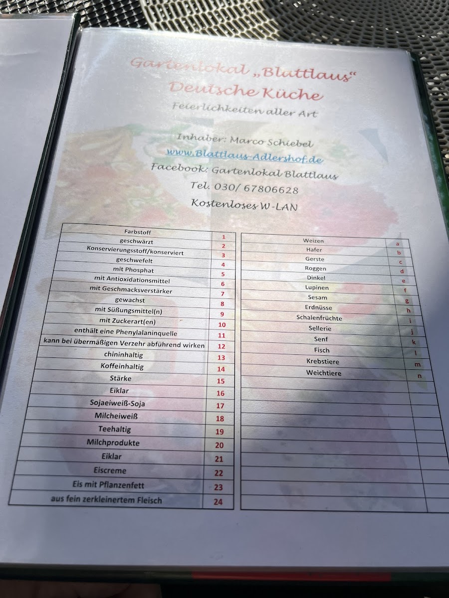 Blattlaus Adlershof Garten Restaurant Photo Menu 7