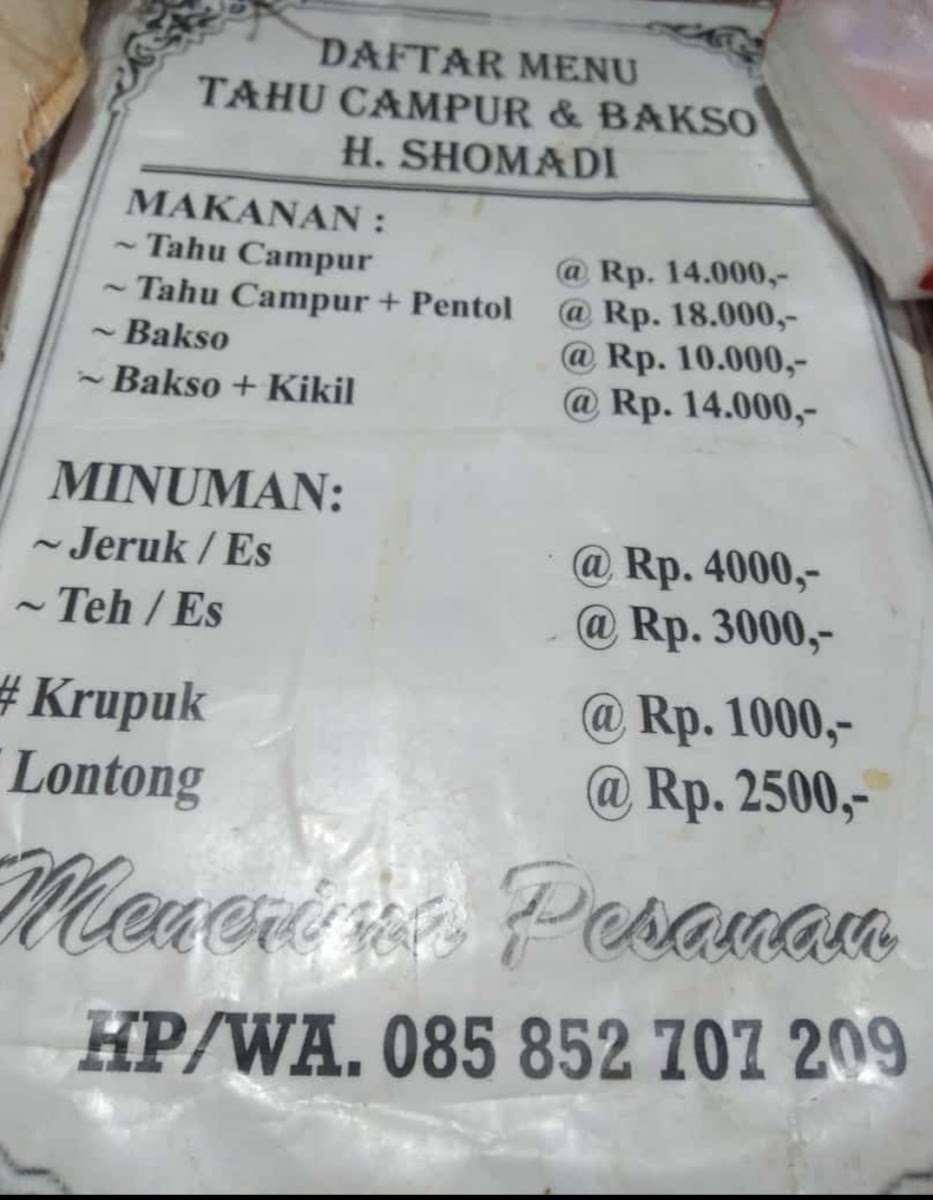 Bakso & Tahu Campur H. Shomadi Photo Menu 6