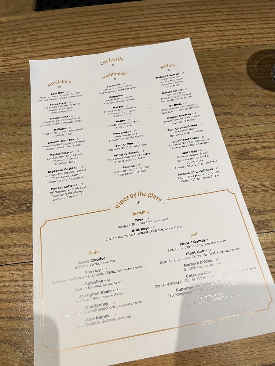 The Bluebird Bar Photo Menu 1
