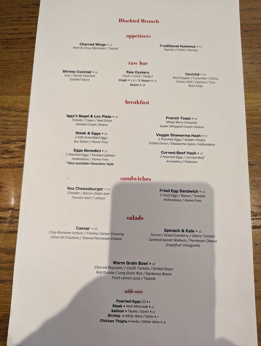 The Bluebird Bar Photo Menu 3