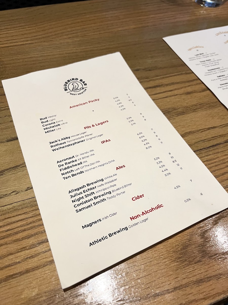 The Bluebird Bar Photo Menu 5