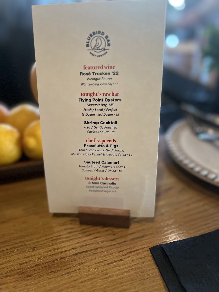 The Bluebird Bar Photo Menu 6