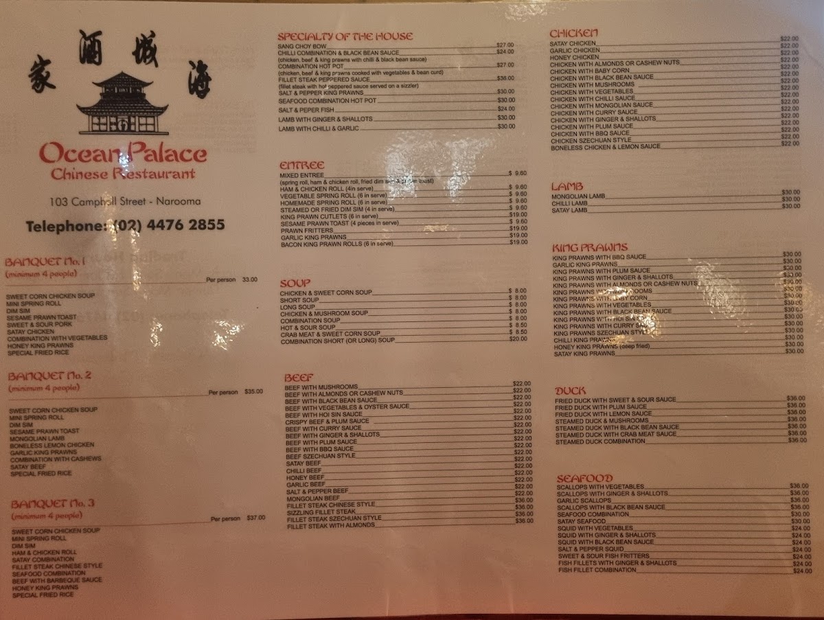 Ocean Palace Licensed Chinese Restaurant Photo Menu 2