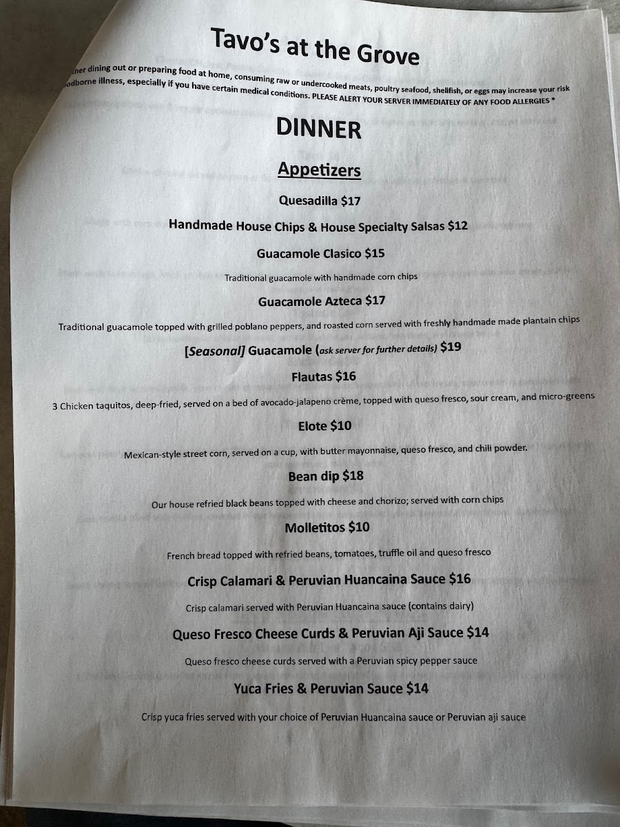 Tavos Signature Cuisine Photo Menu 1