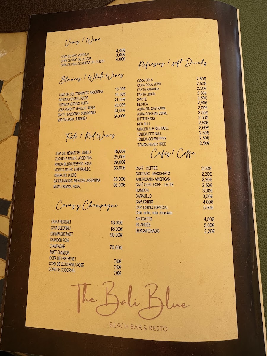The Bali Blue Photo Menu 1