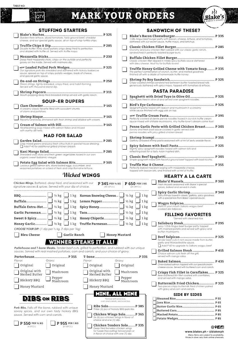 Blake's Wings & Steaks - SM City Fairview Photo Menu 6