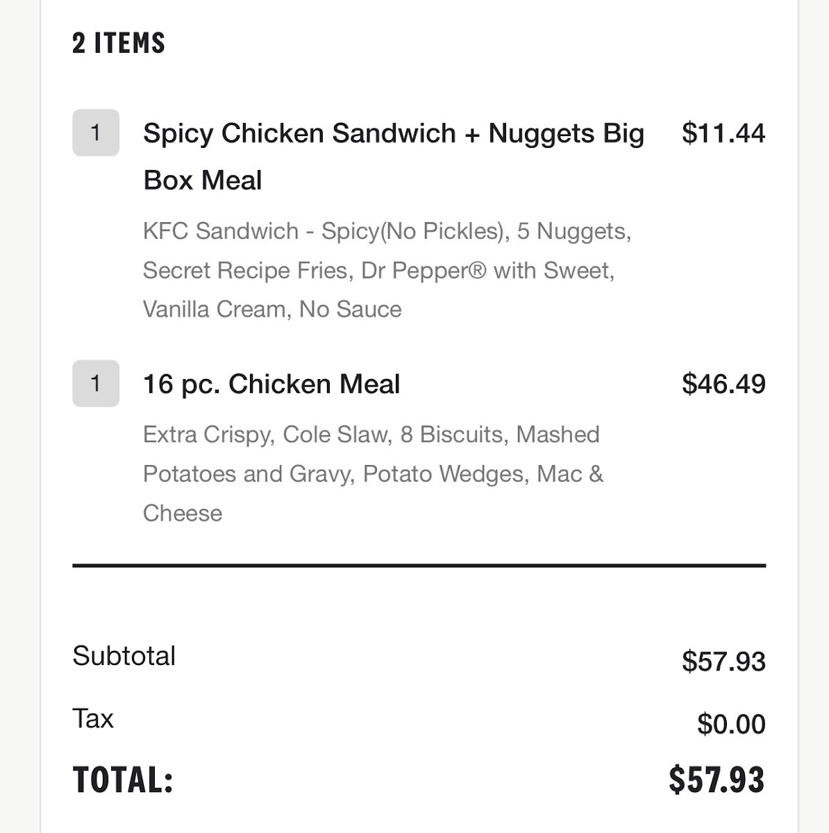 KFC Photo Menu 1