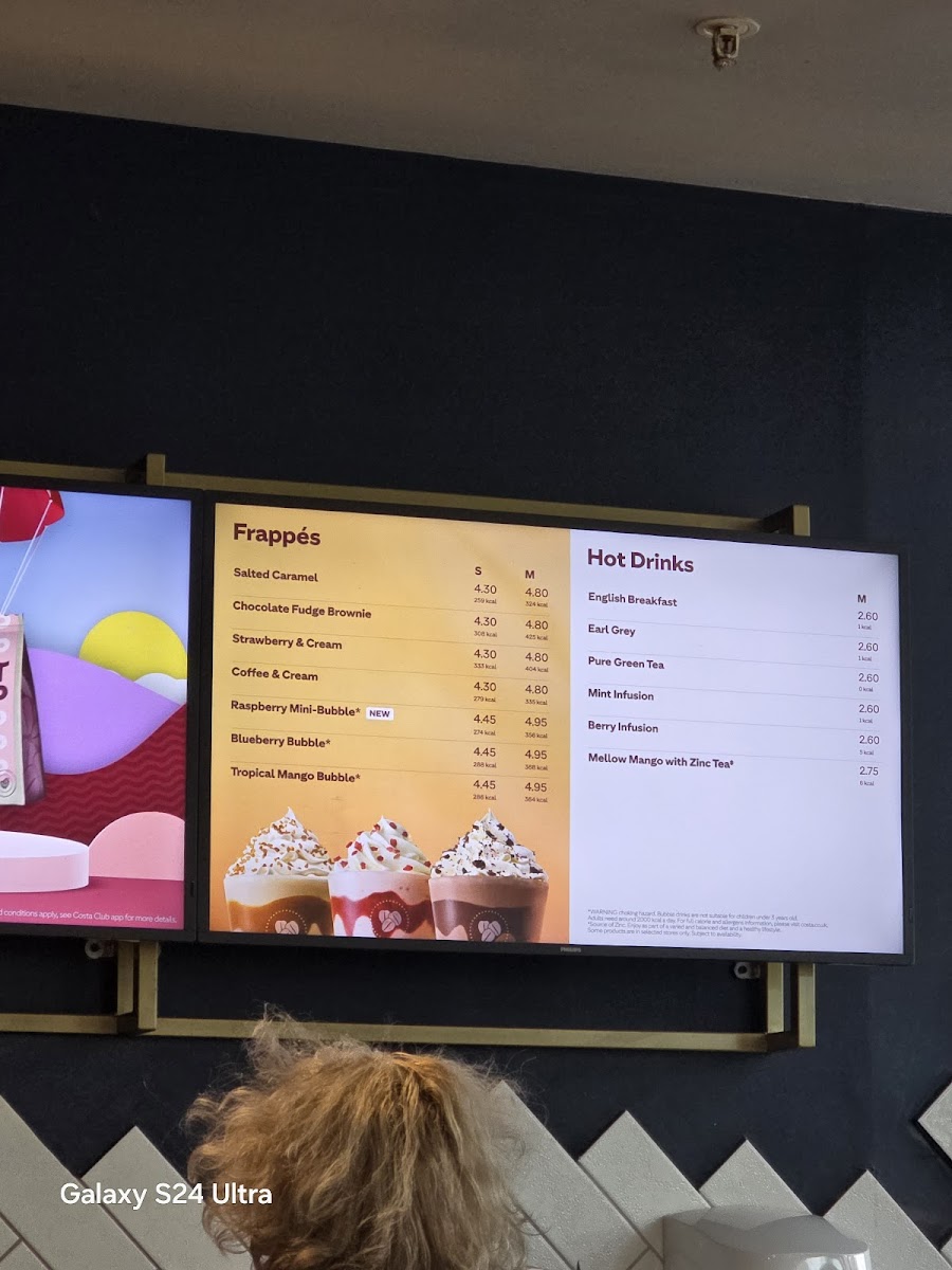Costa Coffee Photo Menu 1