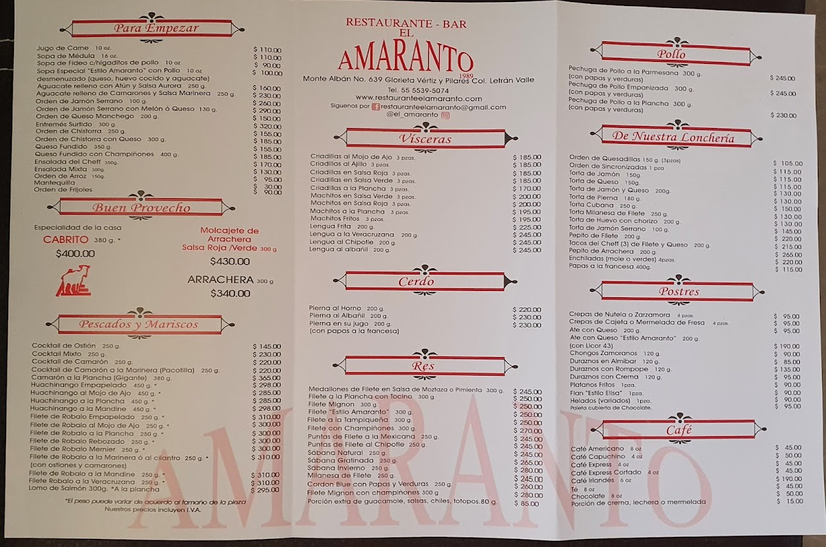 El Amaranto Photo Menu 2