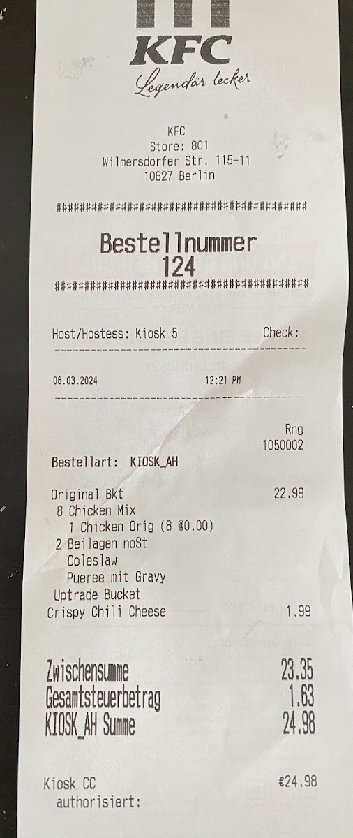 Kentucky Fried Chicken Photo Menu 2