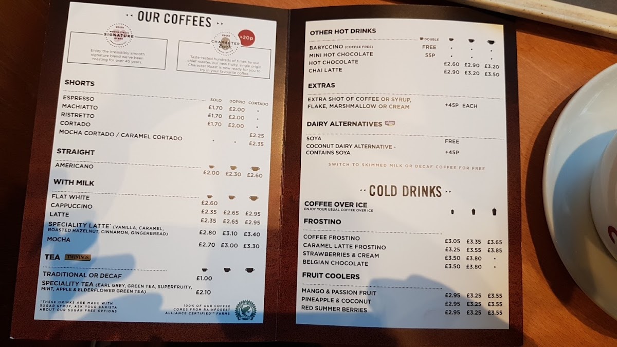 Costa Coffee Photo Menu 2